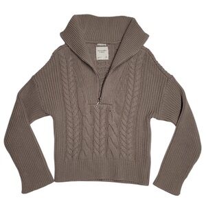 Abercrombie & Fitch V-Neck Sweater Collared Pullover Cable Knit Beige‎ Size:M